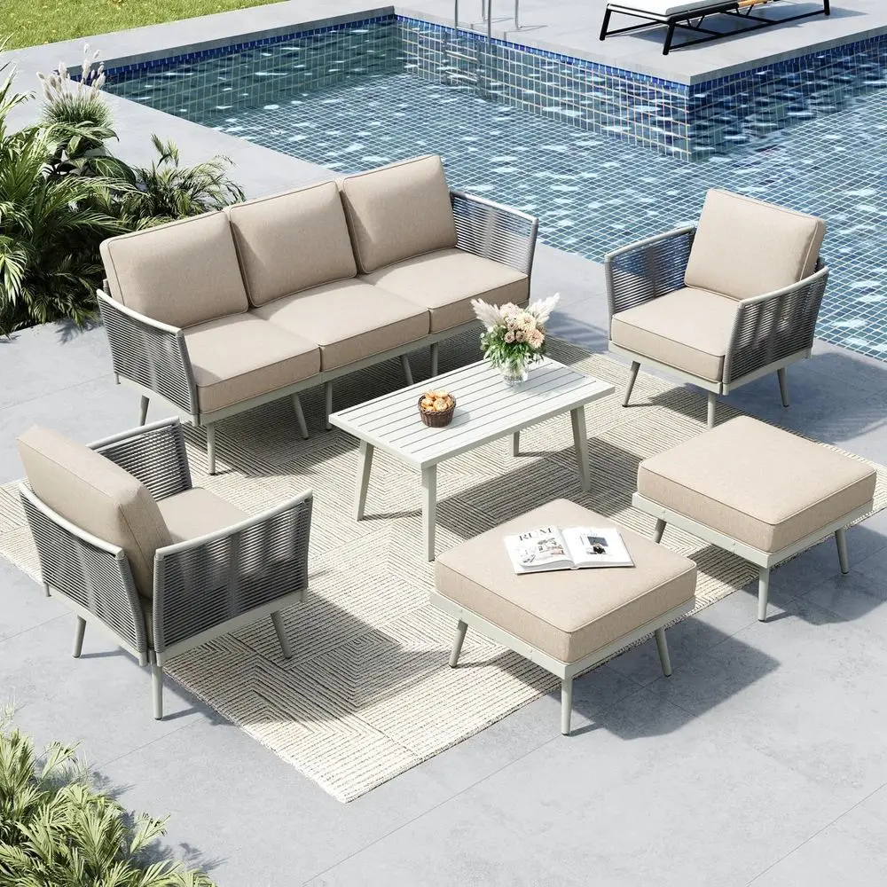 8-Piece Outdoor Patio Furniture Set with Detachable Rattan Armrests, 7-Seat Steel Sectional Couch, Weather-Resistant, Beige Cush
8-Piece Outdoor Patio Furniture Set with Detachable Rattan Armrests, 7-Seat Steel Sectional Couch, Weather-Resistant, Beige Cush
