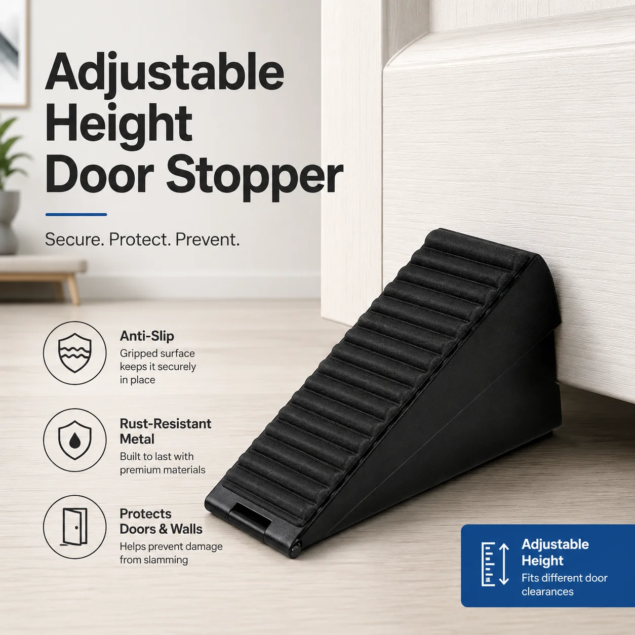 Adjustable Height Door Stopper Black Rust-Resistant Metal Spring Door Holder Anti-Slip Wall Protector for Kids Pets Safety
Adjustable Height Door Stopper Black Rust-Resistant Metal Spring Door Holder Anti-Slip Wall Protector for Kids Pets Safety