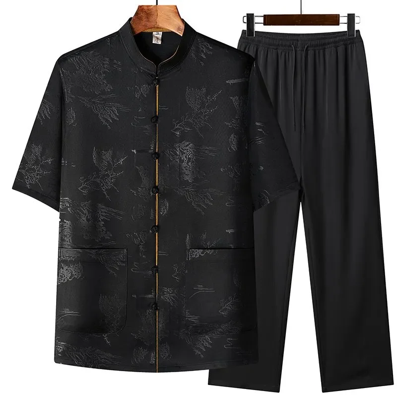 Middle Aged Men Chinese Style Ice Silk Tang Suit Short Sleeve Shirt Straight Pants Two Piece Set Daily Casual Outfit S-5XL
Middle Aged Men Chinese Style Ice Silk Tang Suit Short Sleeve Shirt Straight Pants Two Piece Set Daily Casual Outfit S-5XL