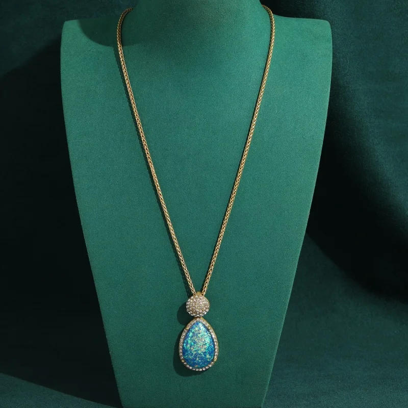 Antique Gold Plated Bright Opal Blue Pendent Necklaces Vintage Water Drop Classic Woman Elegant Accessories Mother Jewelry Gifts
Antique Gold Plated Bright Opal Blue Pendent Necklaces Vintage Water Drop Classic Woman Elegant Accessories Mother Jewelry Gifts
