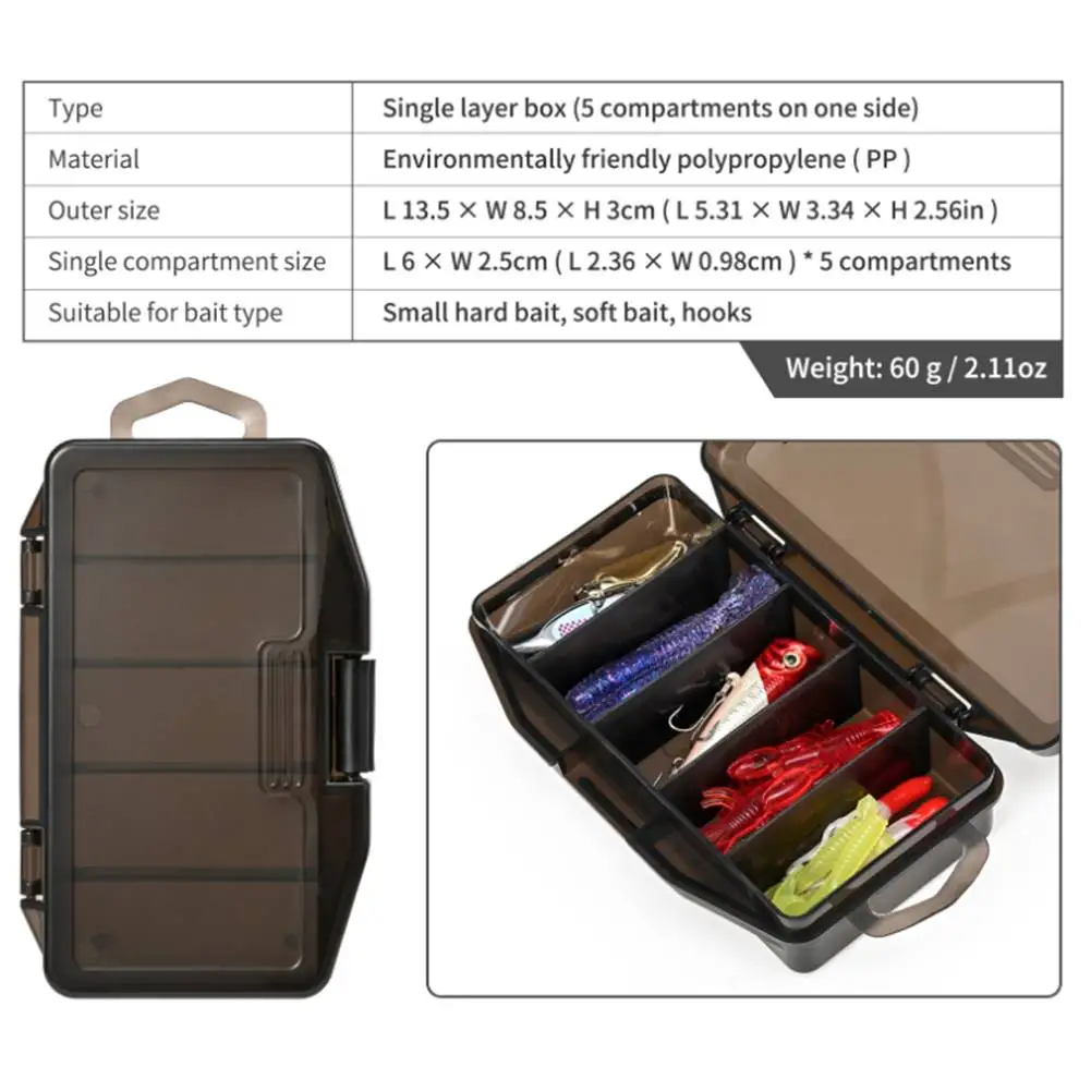 5 Compartments Fishing Organizer Container Tray for Small Hard Bait Soft Bait Hooks Made of Robust PP Material
5 Compartments Fishing Organizer Container Tray for Small Hard Bait Soft Bait Hooks Made of Robust PP Material