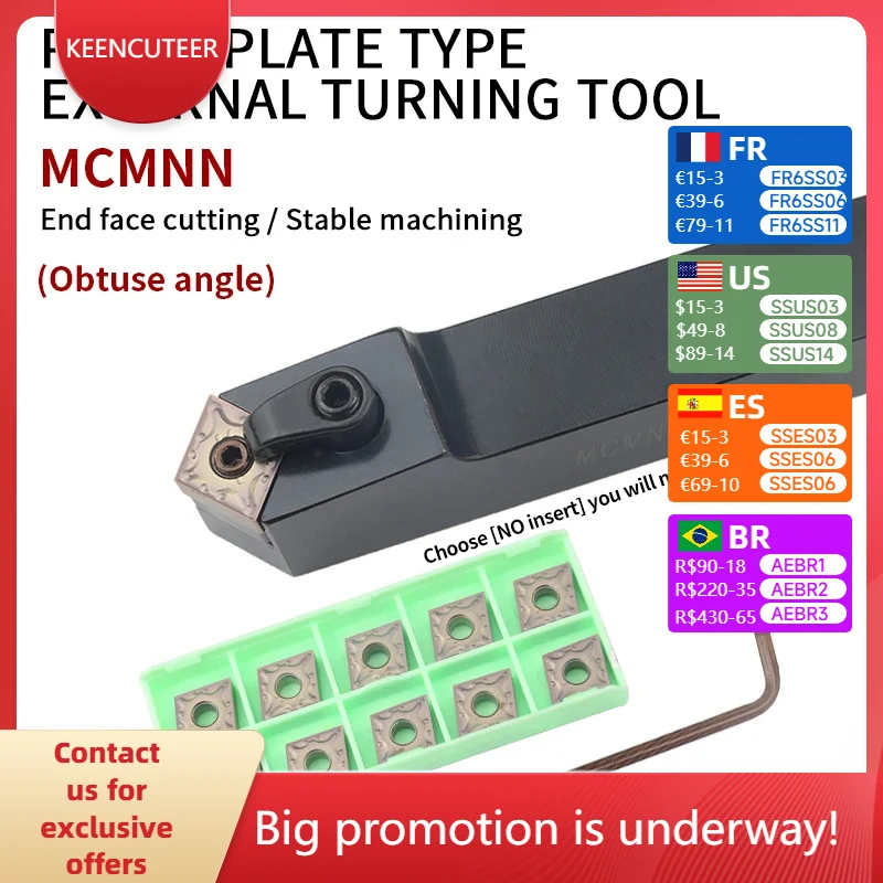 External Turning Tool Holder MCMNN2020/2525/3232-100 Obtuse angle Carbide Inserts CNMG12/16 MCMNN Lathe Cutting Machine Tools
External Turning Tool Holder MCMNN2020/2525/3232-100 Obtuse angle Carbide Inserts CNMG12/16 MCMNN Lathe Cutting Machine Tools