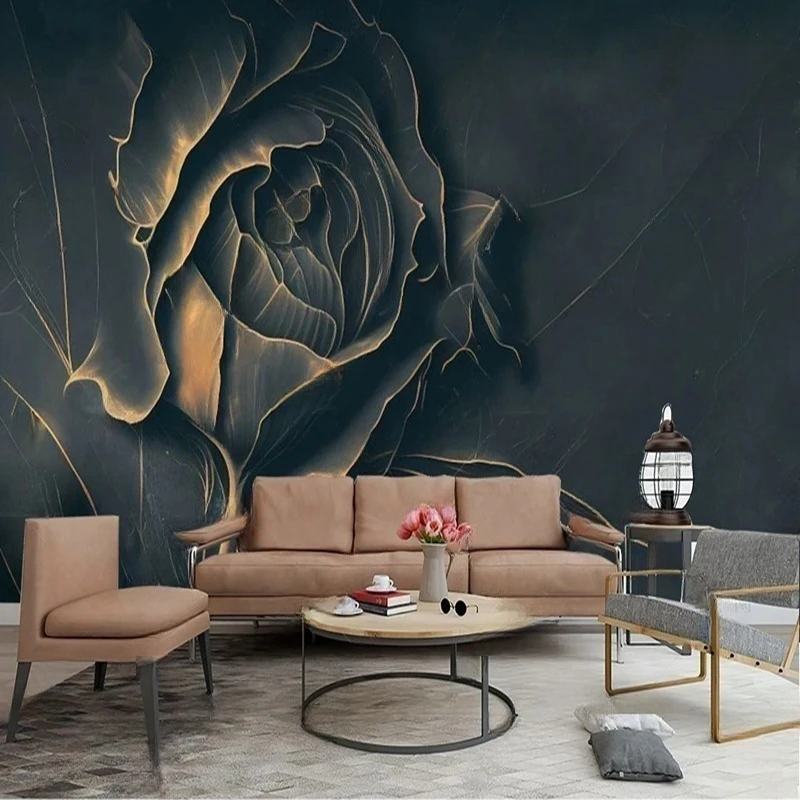 Modern minimalist art golden three-dimensional rose TV sofa background Murals and wallpapers in the study office and dining room
Modern minimalist art golden three-dimensional rose TV sofa background Murals and wallpapers in the study office and dining room