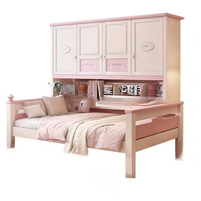 Solid wood pink children's wardrobe bed integrated, small apartment bedroom space-saving tatami bookcase bed
Solid wood pink children's wardrobe bed integrated, small apartment bedroom space-saving tatami bookcase bed