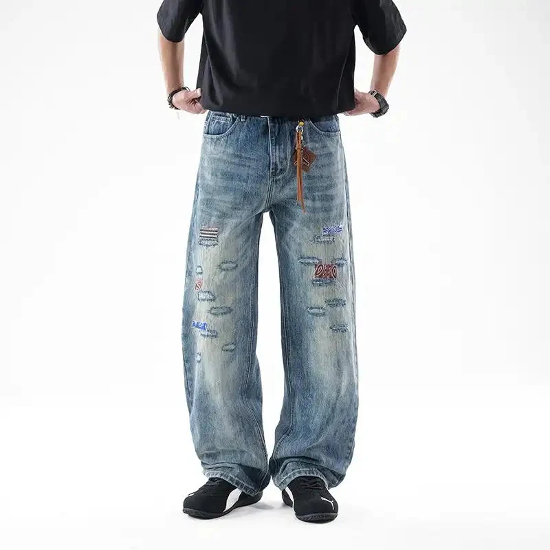 Men's Casual Loose Denim Jeans with Patchwork Design, Wide-Leg Retro Streetwear Pants, Breathable and Washable Cotton Jeans for
Men's Casual Loose Denim Jeans with Patchwork Design, Wide-Leg Retro Streetwear Pants, Breathable and Washable Cotton Jeans for
