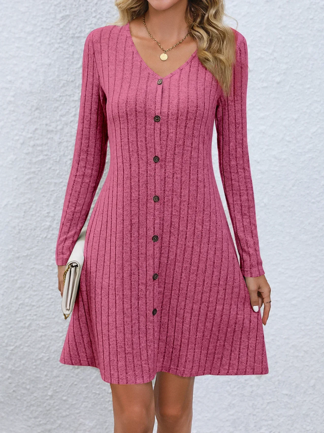 Fashion Solid Ribbed Knitted Mini Dress Women Button Long Sleeve A Line Dresses 2023 Autumn Lady Streetwear Robe
Fashion Solid Ribbed Knitted Mini Dress Women Button Long Sleeve A Line Dresses 2023 Autumn Lady Streetwear Robe