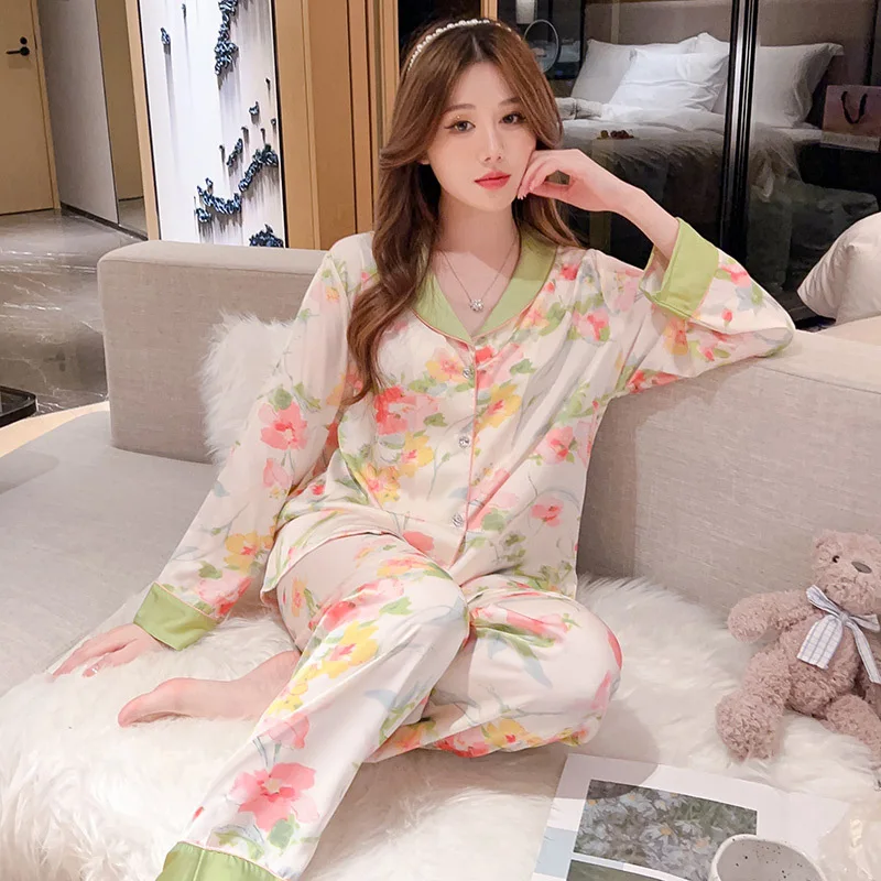 Lapel Pajamas Pour Femme Women Casual Sleepwear Print Flower Home Clothes With Buttons Long Sleeve Nightwear Sexy Lounge Wear
Lapel Pajamas Pour Femme Women Casual Sleepwear Print Flower Home Clothes With Buttons Long Sleeve Nightwear Sexy Lounge Wear