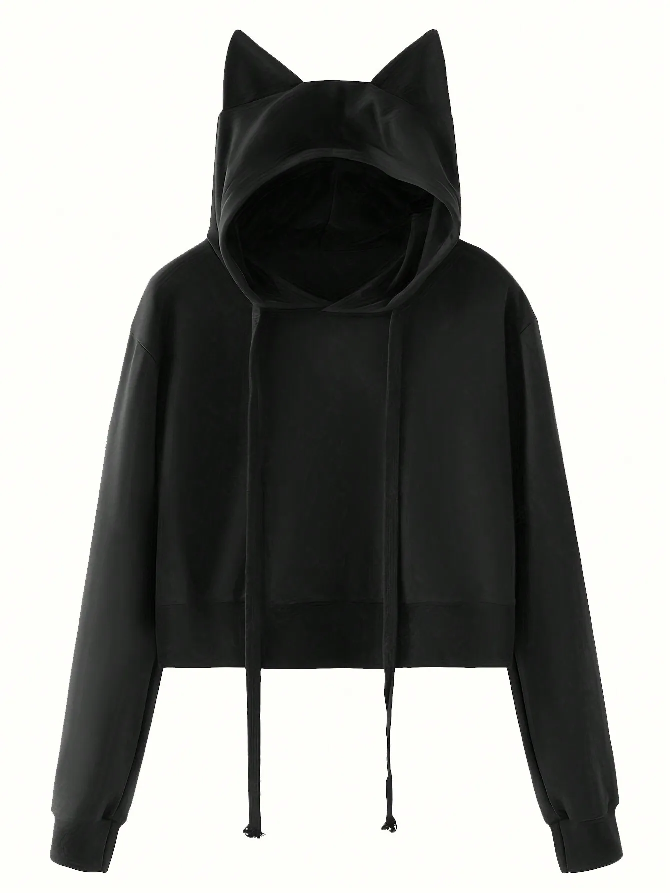 Black Cropped Hoodie with Cat Ear Hood and Drawstring, Loose Fit Long Sleeve Pullover
Black Cropped Hoodie with Cat Ear Hood and Drawstring, Loose Fit Long Sleeve Pullover