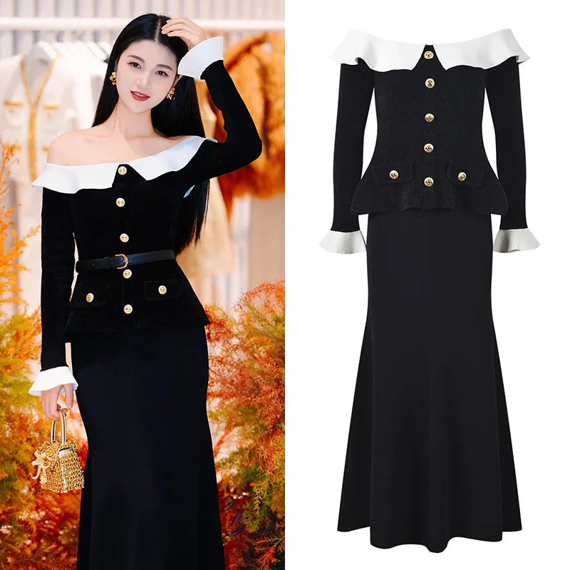 Sexy One-length Long Contrasting Color Spliced ruffle Edge Slim Black Luxury Dress Evening Gown for Women Elegant Party
Sexy One-length Long Contrasting Color Spliced ruffle Edge Slim Black Luxury Dress Evening Gown for Women Elegant Party