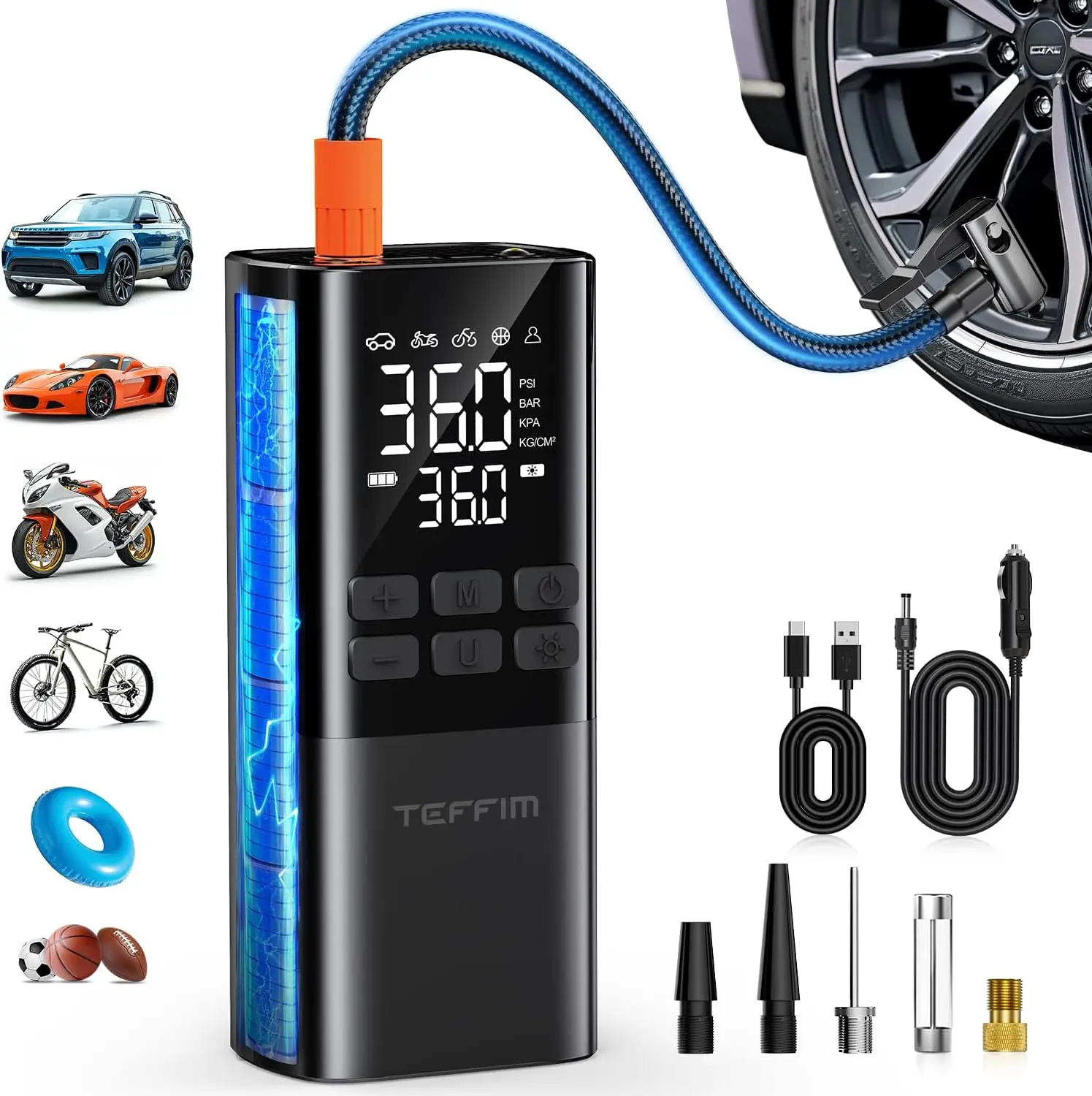 Tire Inflator Portable Air Compressor - Air Pump for Car Tires,Portable for Car with Pressure Gauge,Tire Inflator with LED
Tire Inflator Portable Air Compressor - Air Pump for Car Tires,Portable for Car with Pressure Gauge,Tire Inflator with LED