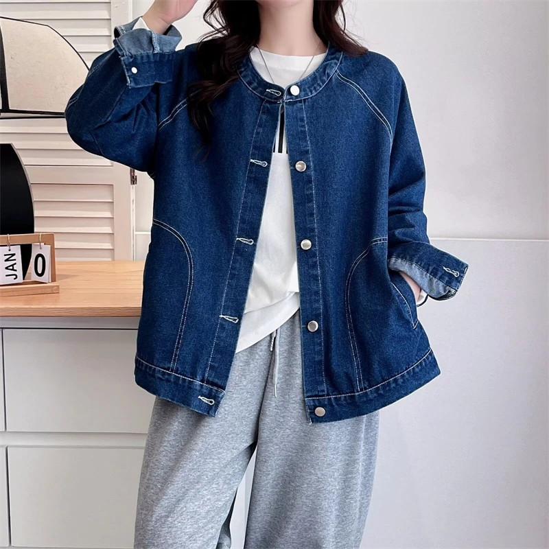 Spring Autumn New Women's Loose Casual Denim Jacket Coats Round Neck Single Breasted Blue Lazy Style Jacket Cardigan Outerwear
Spring Autumn New Women's Loose Casual Denim Jacket Coats Round Neck Single Breasted Blue Lazy Style Jacket Cardigan Outerwear