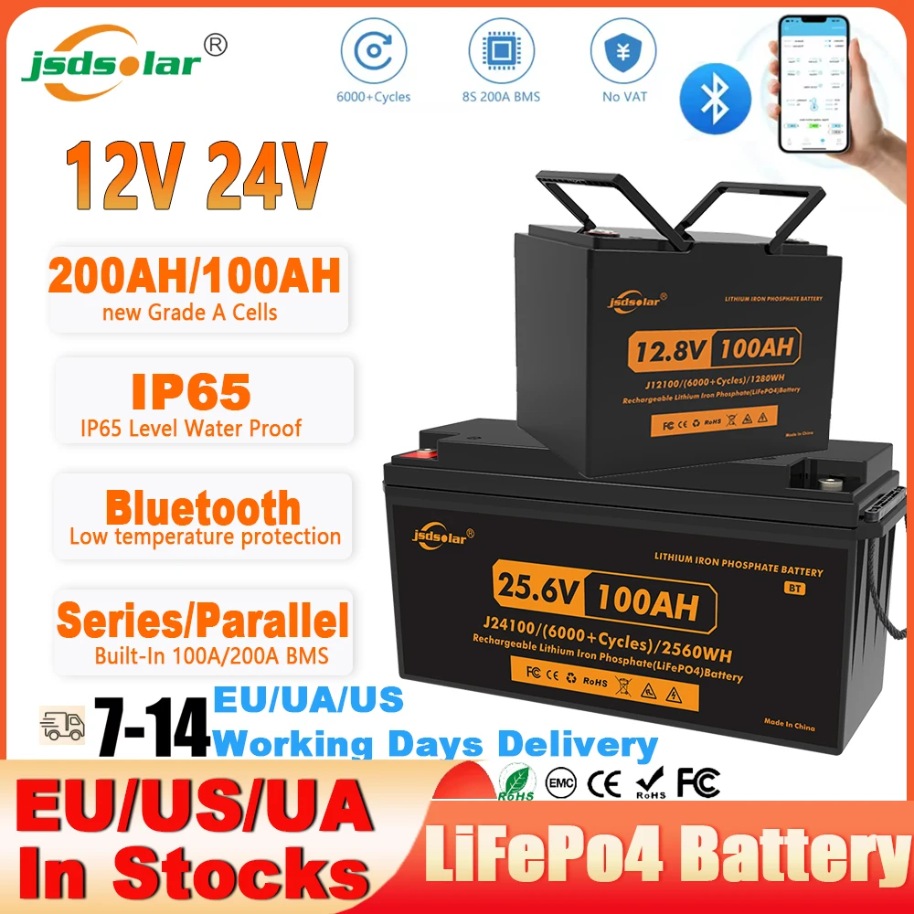 Jsdsolar 24V/12V 100Ah 200Ah Bluetooth 2560Wh LiFePo4 Battery Pack for 4S 12.8V RV Boat Motors Inverter Solar Powerlar Wind
Jsdsolar 24V/12V 100Ah 200Ah Bluetooth 2560Wh LiFePo4 Battery Pack for 4S 12.8V RV Boat Motors Inverter Solar Powerlar Wind
