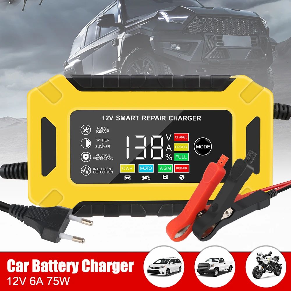Pulse Repair 12V 6A Car Auto Battery Charger Digital LCD Display Smart Truck Motorcycle Charger Wet Dry Lead Acid Gel Charger
Pulse Repair 12V 6A Car Auto Battery Charger Digital LCD Display Smart Truck Motorcycle Charger Wet Dry Lead Acid Gel Charger