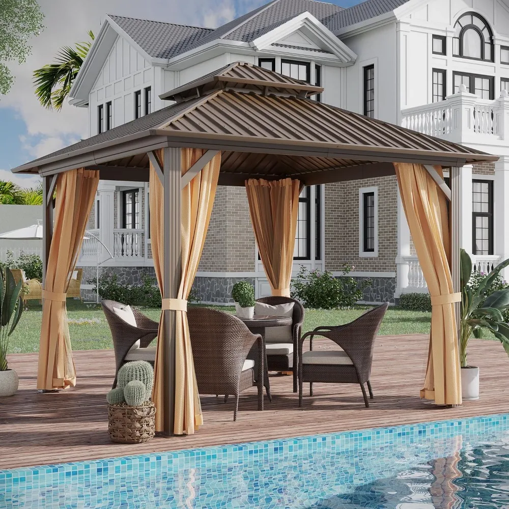 10x10 ft Hardtop Gazebo,Double Roof Galvanized Steel Canopy with Netting and Curtains,Outdoor Aluminum Patio Gazebo
10x10 ft Hardtop Gazebo,Double Roof Galvanized Steel Canopy with Netting and Curtains,Outdoor Aluminum Patio Gazebo