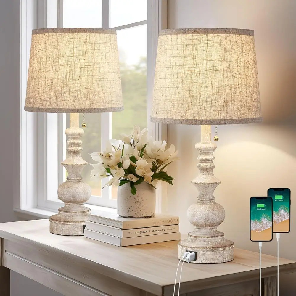 Traditional 2-Arm Bedroom Table Lamps with USB Ports, Wooden Living Room Style, Pull Chain, Bulbs Not Included
Traditional 2-Arm Bedroom Table Lamps with USB Ports, Wooden Living Room Style, Pull Chain, Bulbs Not Included
