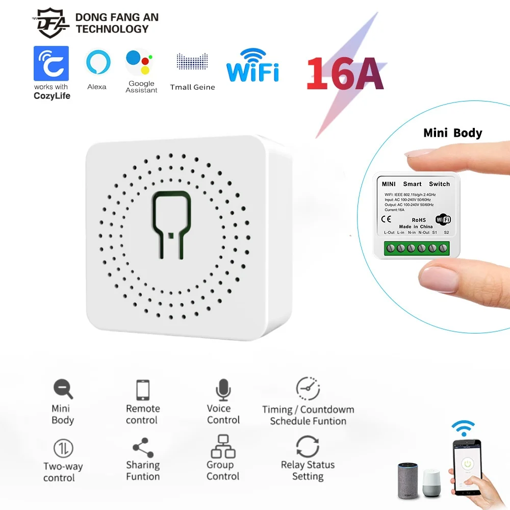Mini TUYA 16A WiFi беспроводной переключатель Smart Life App 2 Way Control Smart Home Automation Module Interruptor Work Alexa Google Home
Mini TUYA 16A WiFi беспроводной переключатель Smart Life App 2 Way Control Smart Home Automation Module Interruptor Work Alexa Google Home