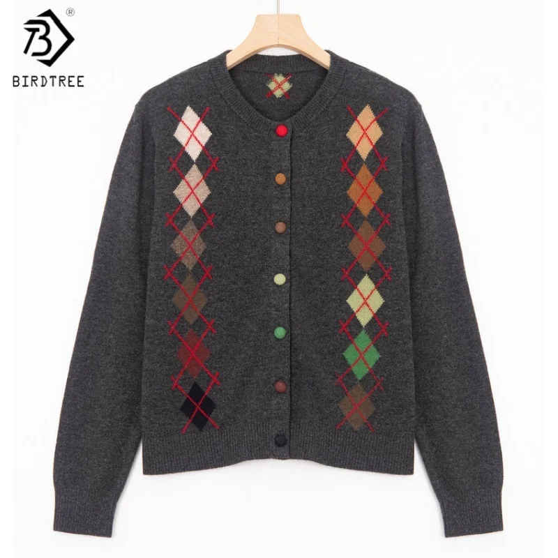 Birdtree, мягкий вязаный кардиган из 100% овечьей шерсти с круглым вырезом, женские жаккардовые свитера с ромбовидной сеткой, осенне-зимний топ 2025, серый T5O837JF
Birdtree, мягкий вязаный кардиган из 100% овечьей шерсти с круглым вырезом, женские жаккардовые свитера с ромбовидной сеткой, осенне-зимний топ 2025, серый T5O837JF