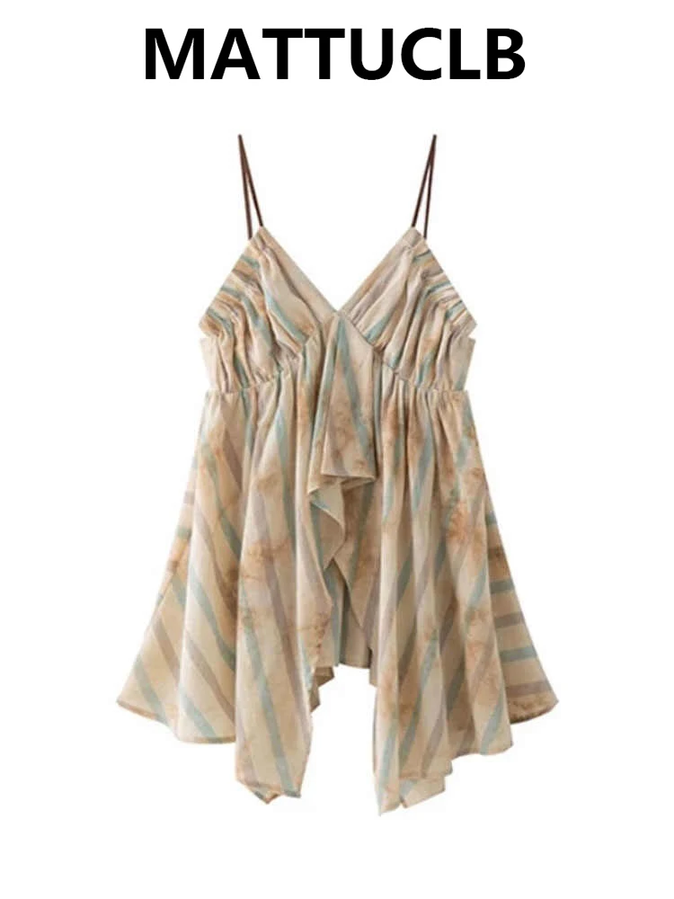 2026 Summer Women French Vintage Striped Chiffon Halter Top Vacation Beach Irregular Design Gyaru Camisole Sleeveless Top 2000s
2026 Summer Women French Vintage Striped Chiffon Halter Top Vacation Beach Irregular Design Gyaru Camisole Sleeveless Top 2000s