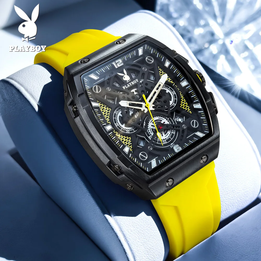 PLAYBOY 3087 Luxury Quartz Watches for Men Fashion Tonneau Dial Silicone Strap Waterproof Luminous Hollow Sports Man Wristwatch
PLAYBOY 3087 Luxury Quartz Watches for Men Fashion Tonneau Dial Silicone Strap Waterproof Luminous Hollow Sports Man Wristwatch