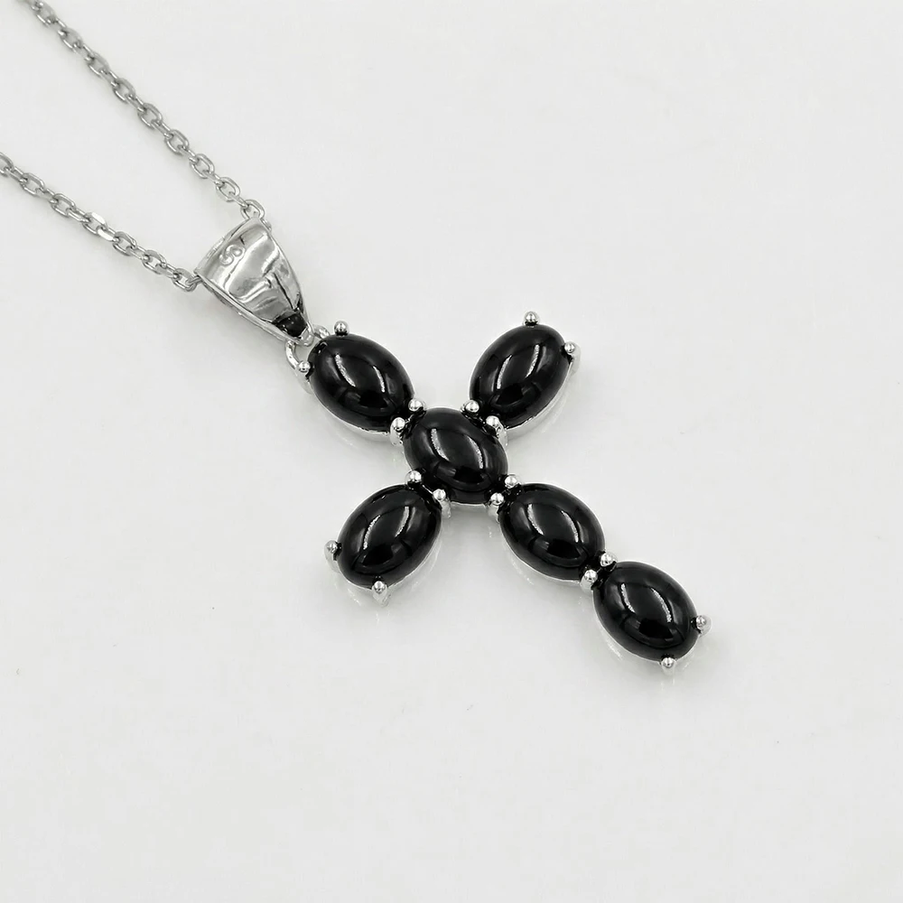 Silver 925 Necklace Pendant Natural Stone Cross Pendant with Black Onyx Natural Stone Cross Shaped Pendant Party Gifts for Women
Silver 925 Necklace Pendant Natural Stone Cross Pendant with Black Onyx Natural Stone Cross Shaped Pendant Party Gifts for Women