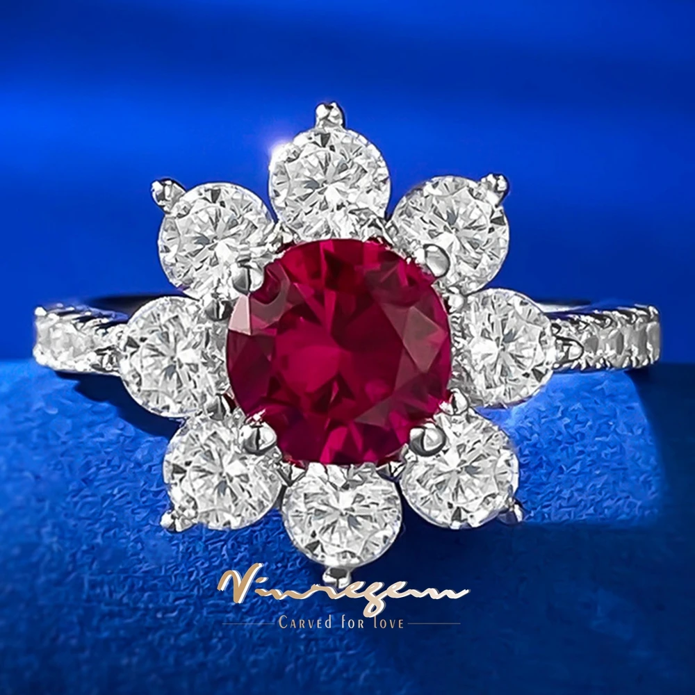 Vinregem Round Cut 6.5 MM Ruby High Carbon Diamond Gemstone 925 Sterling Silver Flower Ring For Women Wedding Engagement Jewelry
Vinregem Round Cut 6.5 MM Ruby High Carbon Diamond Gemstone 925 Sterling Silver Flower Ring For Women Wedding Engagement Jewelry