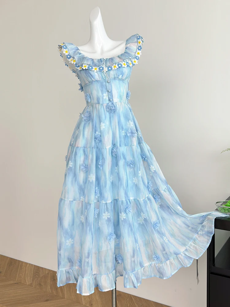 Blue Floral Mid-Length Dress Women 2025 Lace Summer Dress Elegant Ruffles Printed Dresses Sleeveless Tank Sundress Chiffon Dress
Blue Floral Mid-Length Dress Women 2025 Lace Summer Dress Elegant Ruffles Printed Dresses Sleeveless Tank Sundress Chiffon Dress