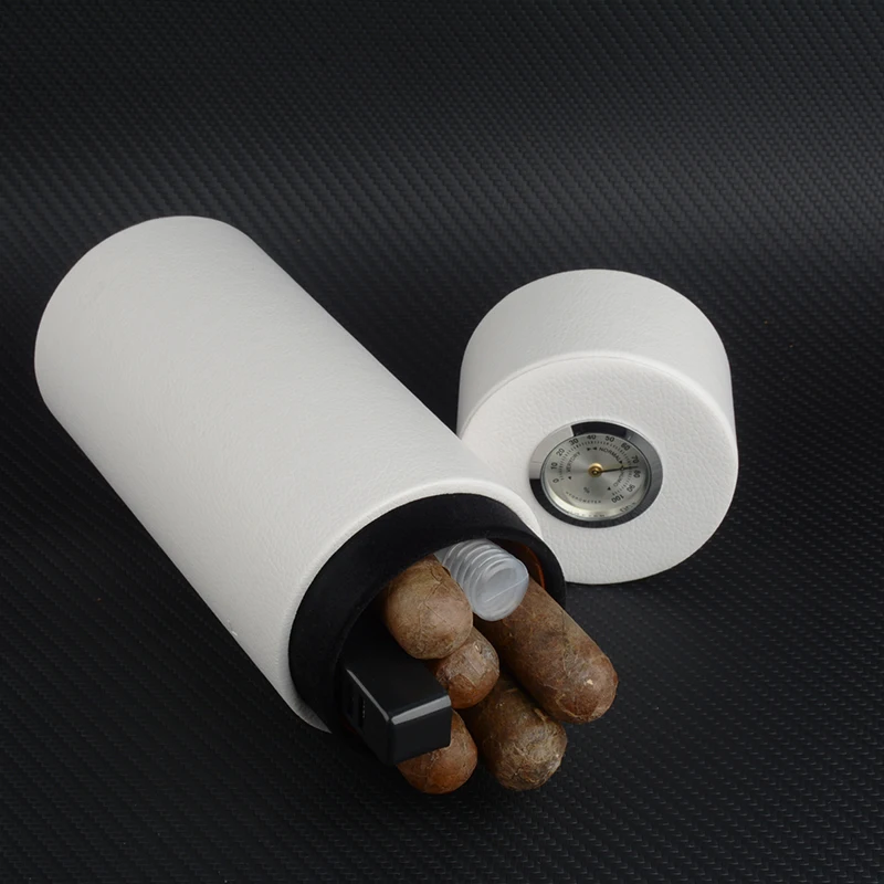 Leather Cigar Case White Tube for 5 Cigars Super Round Holder Travel Humidor w Humidifier and Hygrometer Wood Lined Mini Box
Leather Cigar Case White Tube for 5 Cigars Super Round Holder Travel Humidor w Humidifier and Hygrometer Wood Lined Mini Box