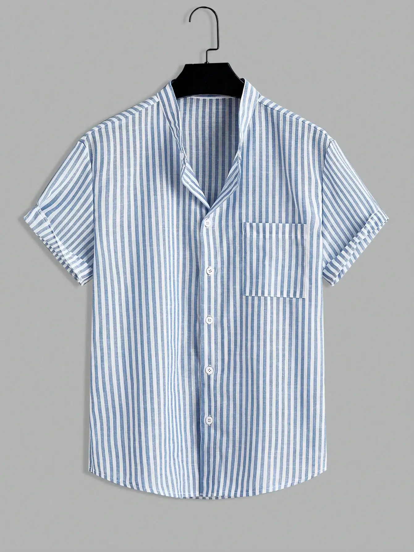 Mens Striped Casual Short Sleeve Button Front Shirt With Patch Pocket
Mens Striped Casual Short Sleeve Button Front Shirt With Patch Pocket