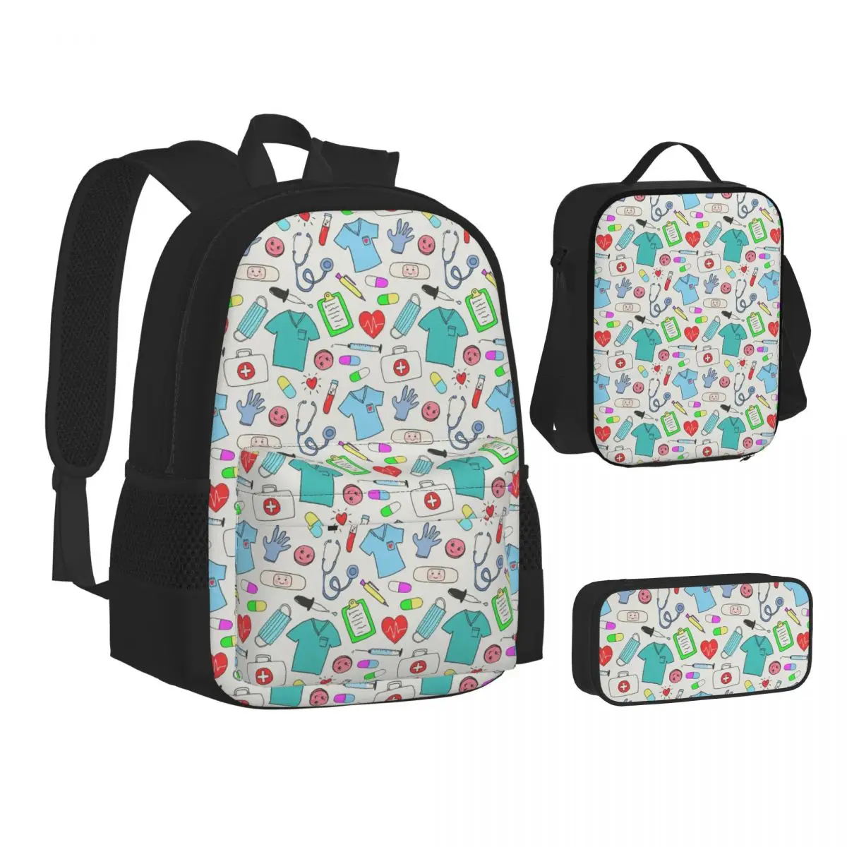 Nursing Nurse Colorful Pattern Backpacks Boys Girls Bookbag School Bags Kids Rucksack Lunch Bag Pen Bag Three-Piece Set
Nursing Nurse Colorful Pattern Backpacks Boys Girls Bookbag School Bags Kids Rucksack Lunch Bag Pen Bag Three-Piece Set