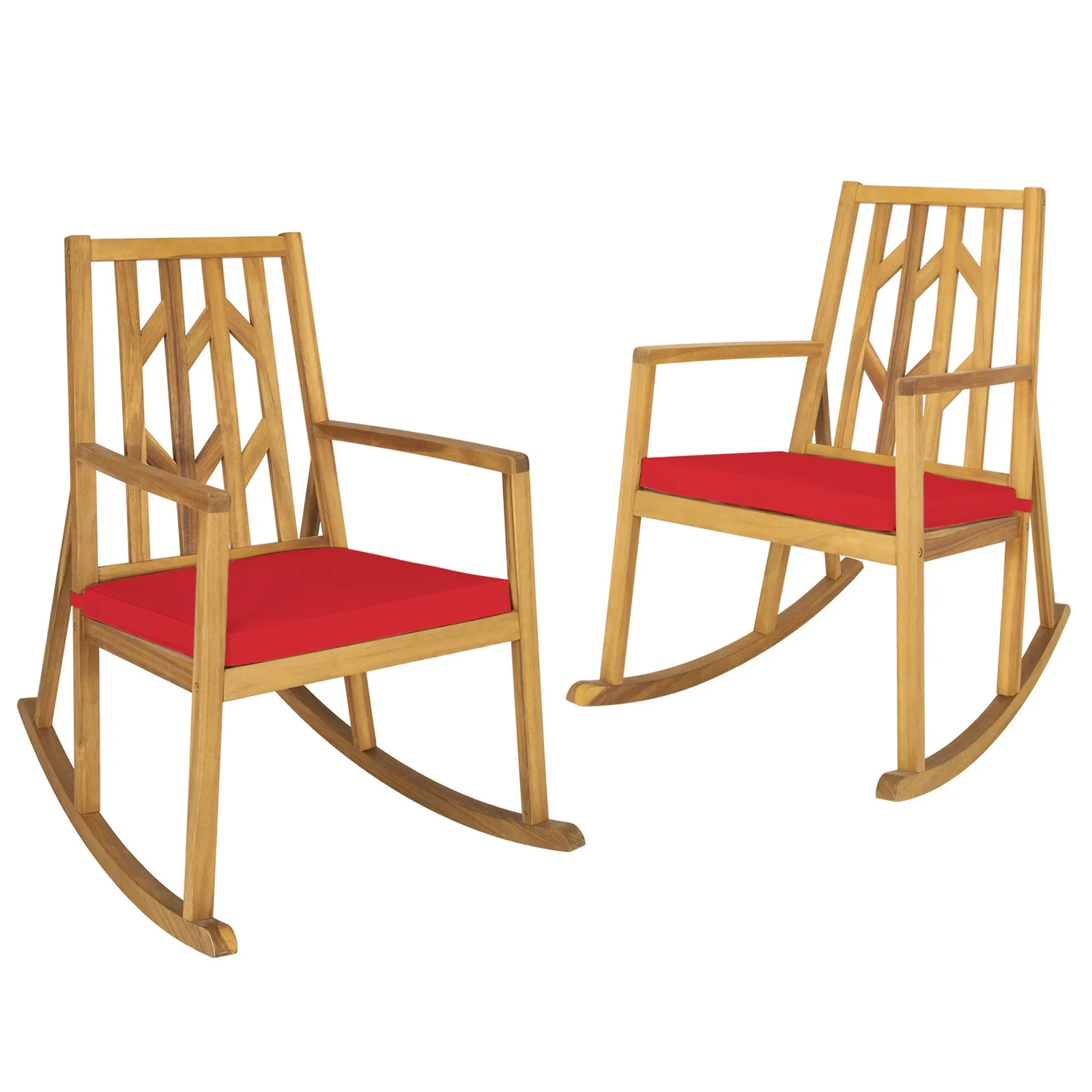 Set of 2 Outdoor Acacia Wood Rocking Chair Wooden Patio Rocker w/ Red Cushion
Set of 2 Outdoor Acacia Wood Rocking Chair Wooden Patio Rocker w/ Red Cushion