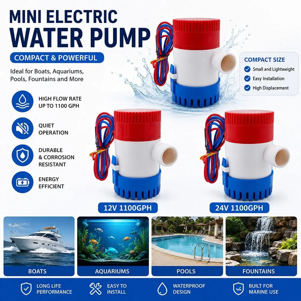1Pcs 12V 24V Marine Bilge Pump 1100GPH Stainless Steel Shaft Submersible Water Pump Water-Cooled Motor Low Pressure Operation
1Pcs 12V 24V Marine Bilge Pump 1100GPH Stainless Steel Shaft Submersible Water Pump Water-Cooled Motor Low Pressure Operation