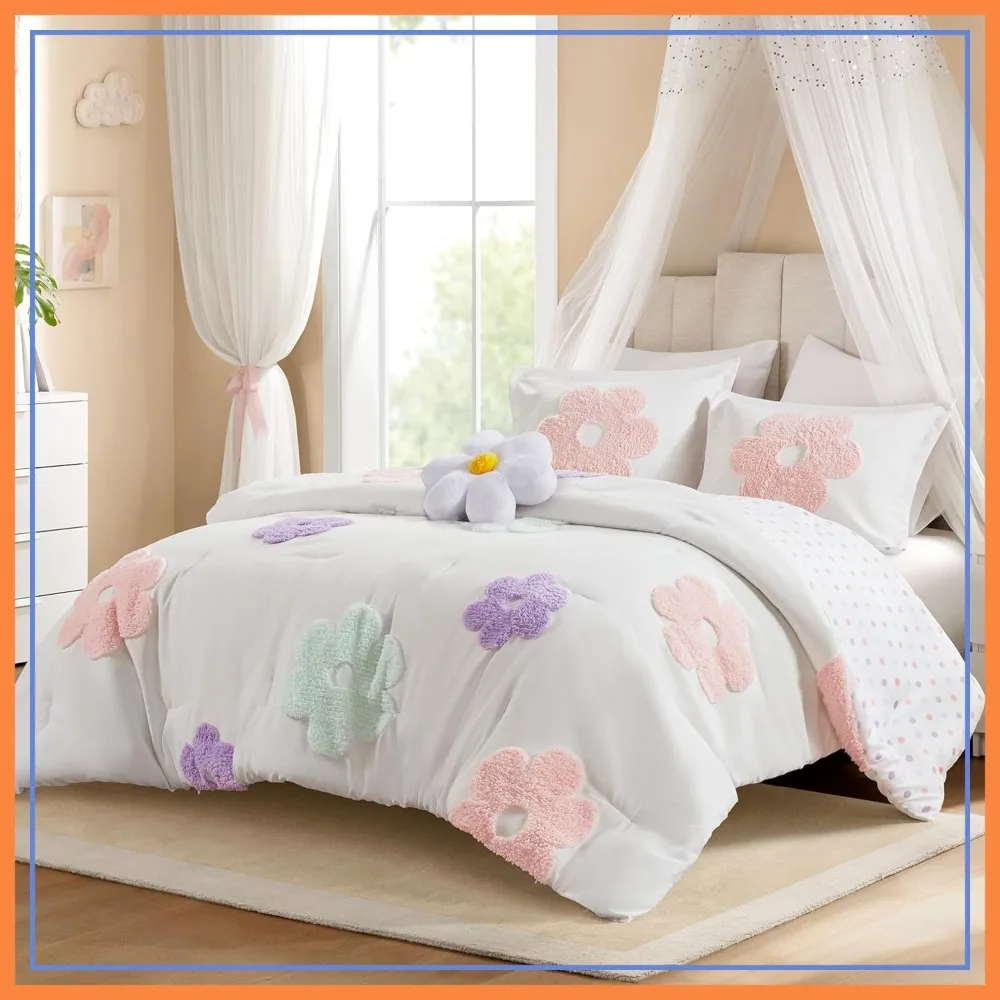 Tufted Chenille Floral Comforter Set Queen, Lightweight Polka Dot Reversible Bed Set, Full/Queen White/Purple 4 Piece
Tufted Chenille Floral Comforter Set Queen, Lightweight Polka Dot Reversible Bed Set, Full/Queen White/Purple 4 Piece