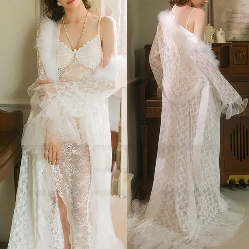 Lace Mesh Bell-Sleeve Bride Wedding Dress for Women 2026 Backles Bridal Dress Vestidos Robe Suit 2 Piece Kimono Gown Lingerie
Lace Mesh Bell-Sleeve Bride Wedding Dress for Women 2026 Backles Bridal Dress Vestidos Robe Suit 2 Piece Kimono Gown Lingerie