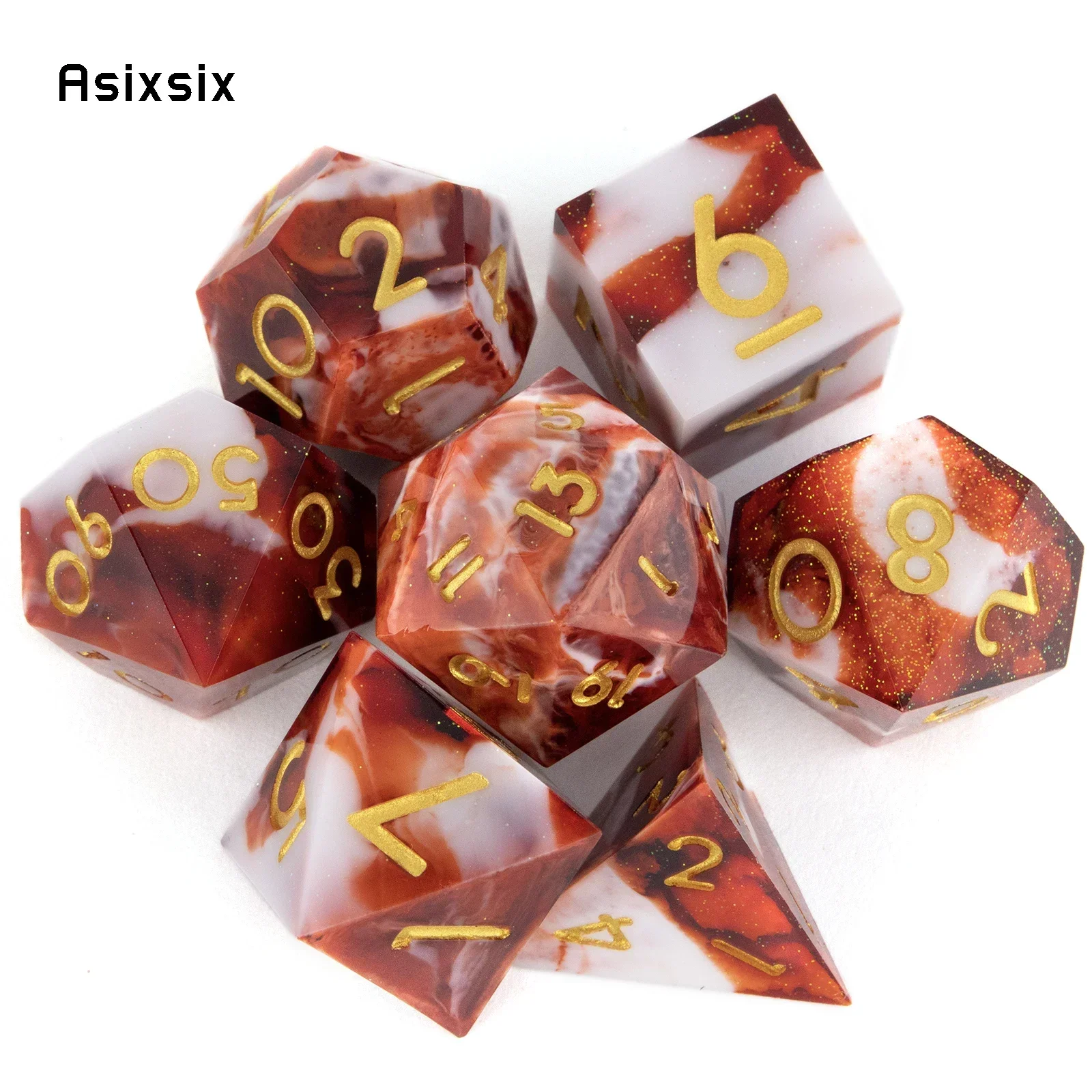 7 Pcs White Red Resin Golden Number Sharp Edge Dice Polyhedral Dice Suitable for Role-Playing RPG Board Party Dice Prop
7 Pcs White Red Resin Golden Number Sharp Edge Dice Polyhedral Dice Suitable for Role-Playing RPG Board Party Dice Prop