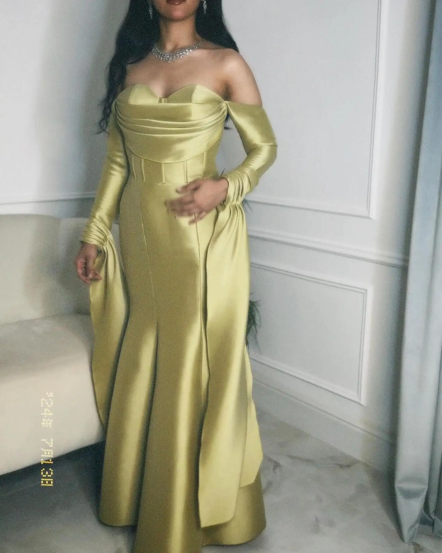 Customized Mermaid Soft Green Satin Evening Dress Exquisite Sweetheart Long Sleeves Prom Dresses Modern Flare Sleeves Party Gown
Customized Mermaid Soft Green Satin Evening Dress Exquisite Sweetheart Long Sleeves Prom Dresses Modern Flare Sleeves Party Gown