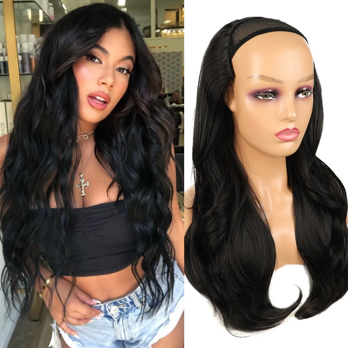 24 Inch Synthetic Long Wavy Half Wig U-Part Clip-in Hair Extension for Women Head Tied Fibers Hair Wig
24 Inch Synthetic Long Wavy Half Wig U-Part Clip-in Hair Extension for Women Head Tied Fibers Hair Wig