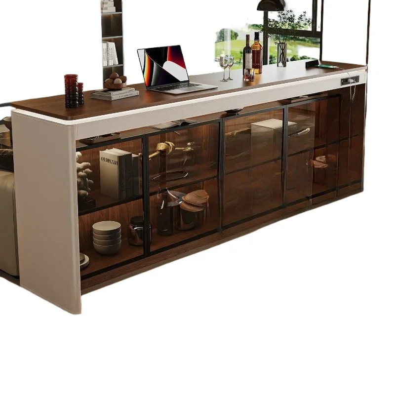 bar table behind the sofa, glass wine cabinet in the horizontal hall of the living room, open middle island desk
bar table behind the sofa, glass wine cabinet in the horizontal hall of the living room, open middle island desk