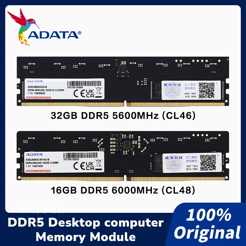 ADATA DDR5 U-DIMM Memory Module On-die ECC 5600MHz 32G CL46 6000MHz 16GB CL48 Black Operating voltage 1.1V RAM Stick For Desktop
ADATA DDR5 U-DIMM Memory Module On-die ECC 5600MHz 32G CL46 6000MHz 16GB CL48 Black Operating voltage 1.1V RAM Stick For Desktop