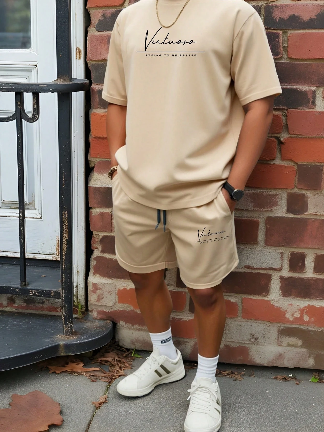 Men's Summer Casual T-Shirt and Shorts Set Letter Print Design Round-Neck Short-Sleeve Top and Drawstring Shorts Two-Piece Set
Men's Summer Casual T-Shirt and Shorts Set Letter Print Design Round-Neck Short-Sleeve Top and Drawstring Shorts Two-Piece Set