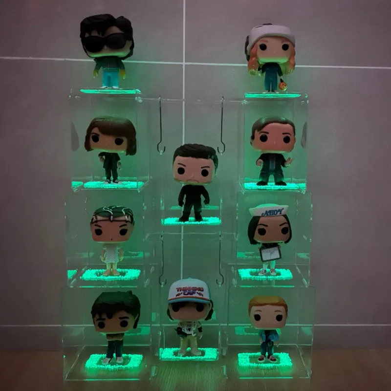 Transparent acrylic display stands are compatible with Funko POP figures for decoration and storage, glowing at night
Transparent acrylic display stands are compatible with Funko POP figures for decoration and storage, glowing at night