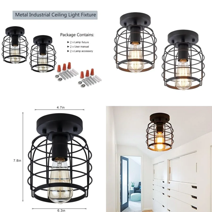 ® Industrial Vintage Flush Mount Ceiling Light, Rustic Metal Cage Semi Flush Mount Ceiling Lamp Fixture for Hallway Stairway Ki
® Industrial Vintage Flush Mount Ceiling Light, Rustic Metal Cage Semi Flush Mount Ceiling Lamp Fixture for Hallway Stairway Ki