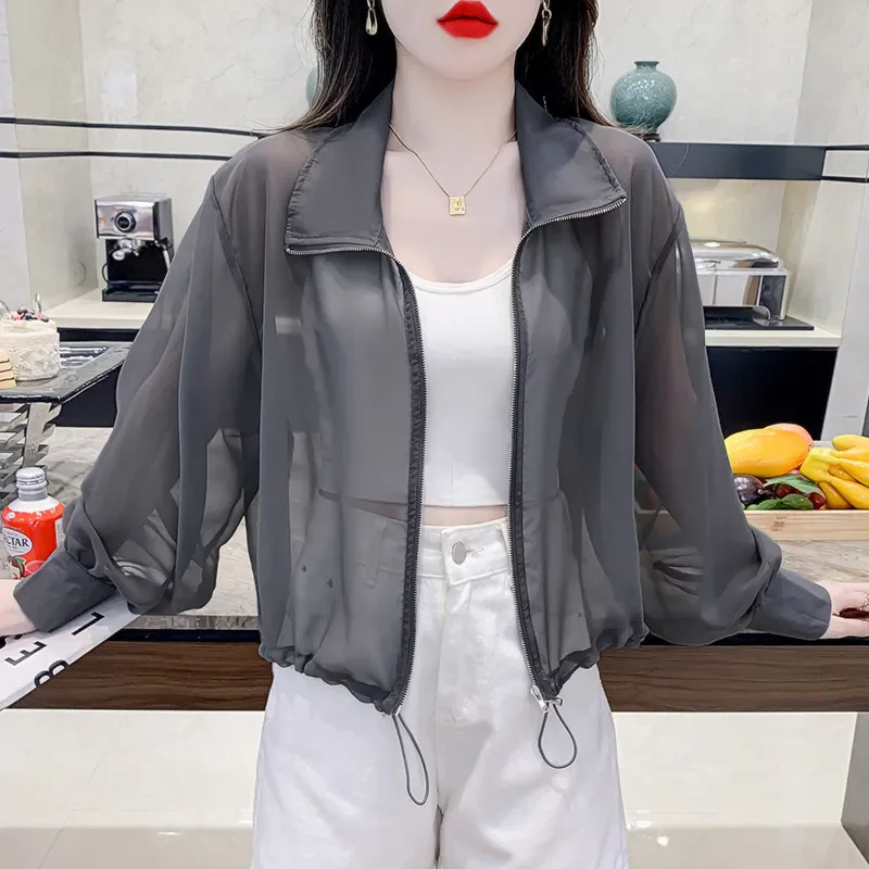 Sunscreen Jacket Women Thin Transparent Coat Ladies Vintage Outerwear Short Coats And Jackets Stand Collar
Sunscreen Jacket Women Thin Transparent Coat Ladies Vintage Outerwear Short Coats And Jackets Stand Collar