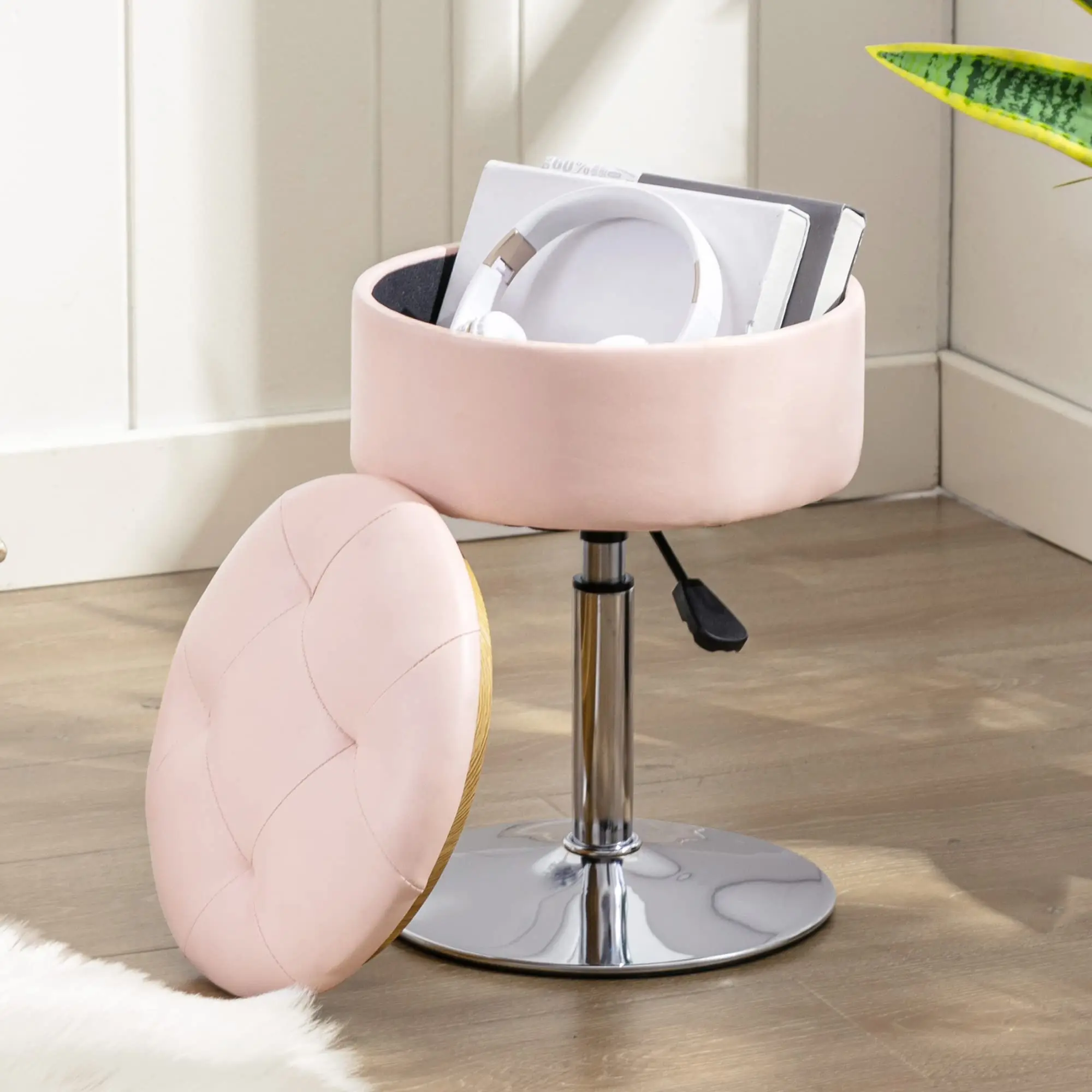 Pink Tufted Round Storage Stool With Adjustable Height And 360° Swivel Base For Makeup Vanity Or Living Space
Pink Tufted Round Storage Stool With Adjustable Height And 360° Swivel Base For Makeup Vanity Or Living Space