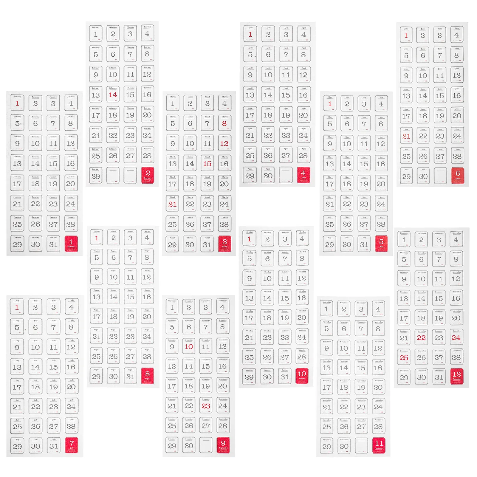 12 Sheets Fine-Texture Paper Calendar Stickers Self-Sticking Monthly Index Tabs for Students Workers Homes Writeable Daily
12 Sheets Fine-Texture Paper Calendar Stickers Self-Sticking Monthly Index Tabs for Students Workers Homes Writeable Daily