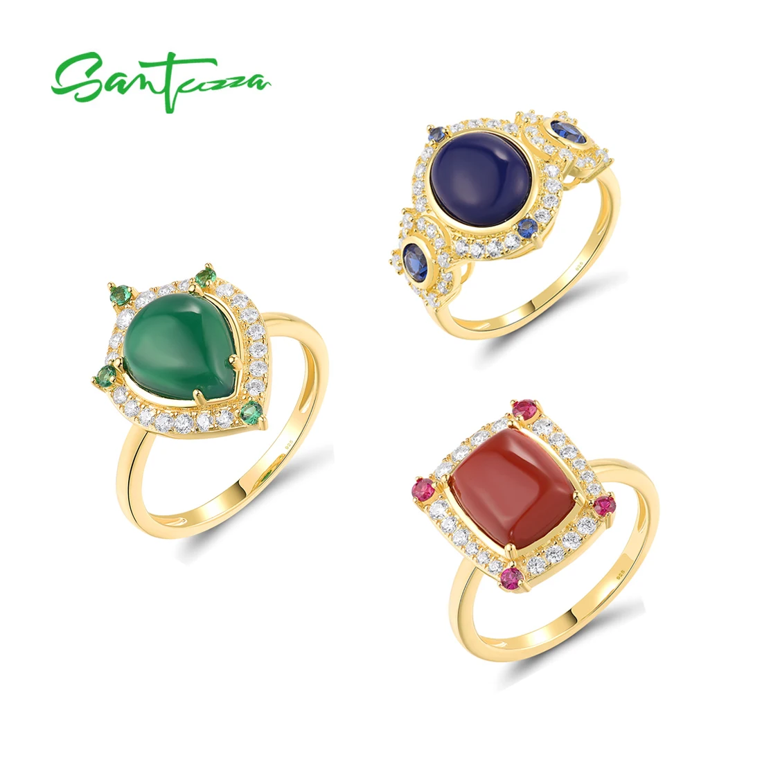 SANTUZZA Pure 925 Sterling Silver Rings For Women White CZ Blue/Green/Red Stones Geometric Shape Vintage Fine Jewelry
SANTUZZA Pure 925 Sterling Silver Rings For Women White CZ Blue/Green/Red Stones Geometric Shape Vintage Fine Jewelry