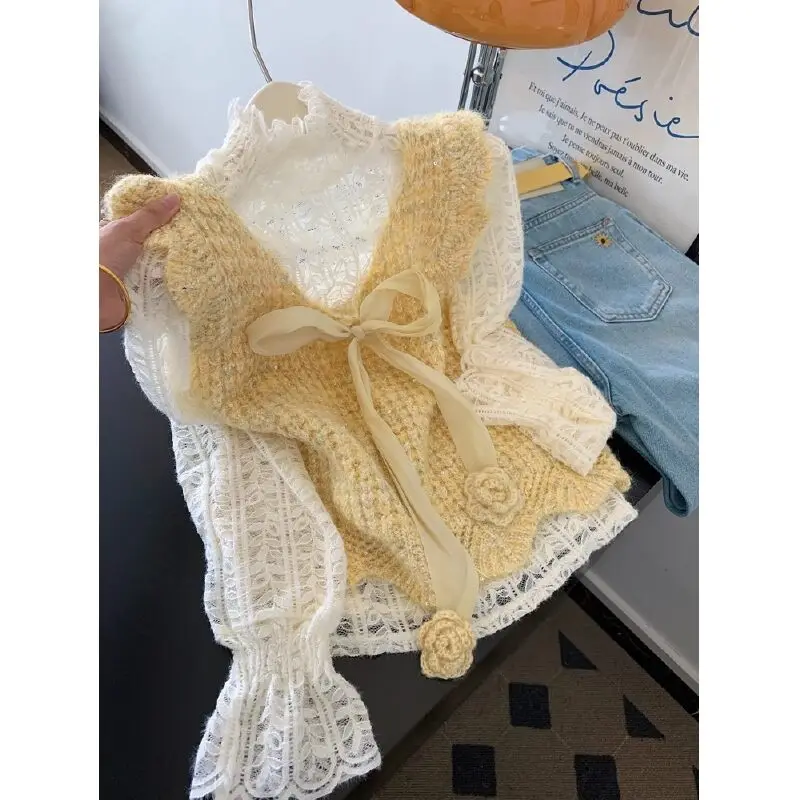 Вязаный жилет с узлом и галстуком, кружевной жилет Bell Sve Long Sve, женский дизайн, комплект из двух предметов, вязаный комплект из полиэфирного волокна
Вязаный жилет с узлом и галстуком, кружевной жилет Bell Sve Long Sve, женский дизайн, комплект из двух предметов, вязаный комплект из полиэфирного волокна