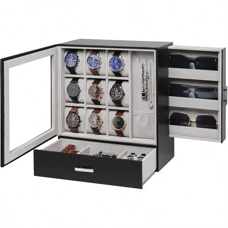 12 Slot Watch Case2 Layers Watch Box Organizer With Large Glass Lid Lockable Leather Watch Holder Display Case Storage With Jewelry Organizer Holder Drawer I Gift For Men Women Black
12 Slot Watch Case2 Layers Watch Box Organizer With Large Glass Lid Lockable Leather Watch Holder Display Case Storage With Jewelry Organizer Holder Drawer I Gift For Men Women Black