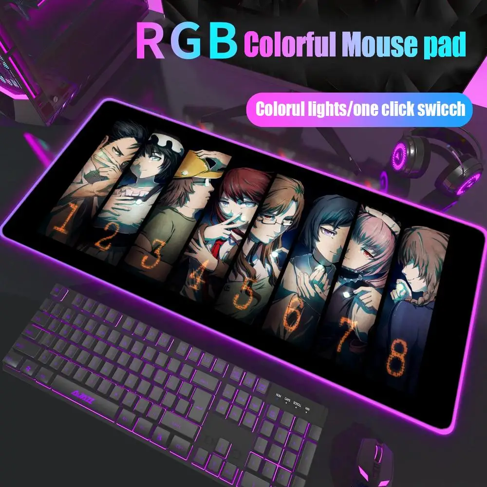 Коврик для мыши Steins Gate, геймерский настольный коврик RGB, подсветка, светодиодный коврик для мыши, игровые аксессуары, настольный коврик, большой коврик для мыши с подсветкой
Коврик для мыши Steins Gate, геймерский настольный коврик RGB, подсветка, светодиодный коврик для мыши, игровые аксессуары, настольный коврик, большой коврик для мыши с подсветкой