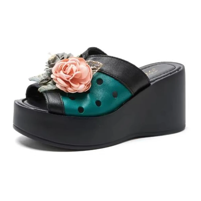 New 8cm Genuine Leather Sandals Floral Women Slippers Summer Shoes Platform Outside Slides Thick Soles Leisure Ladies Slippers
New 8cm Genuine Leather Sandals Floral Women Slippers Summer Shoes Platform Outside Slides Thick Soles Leisure Ladies Slippers