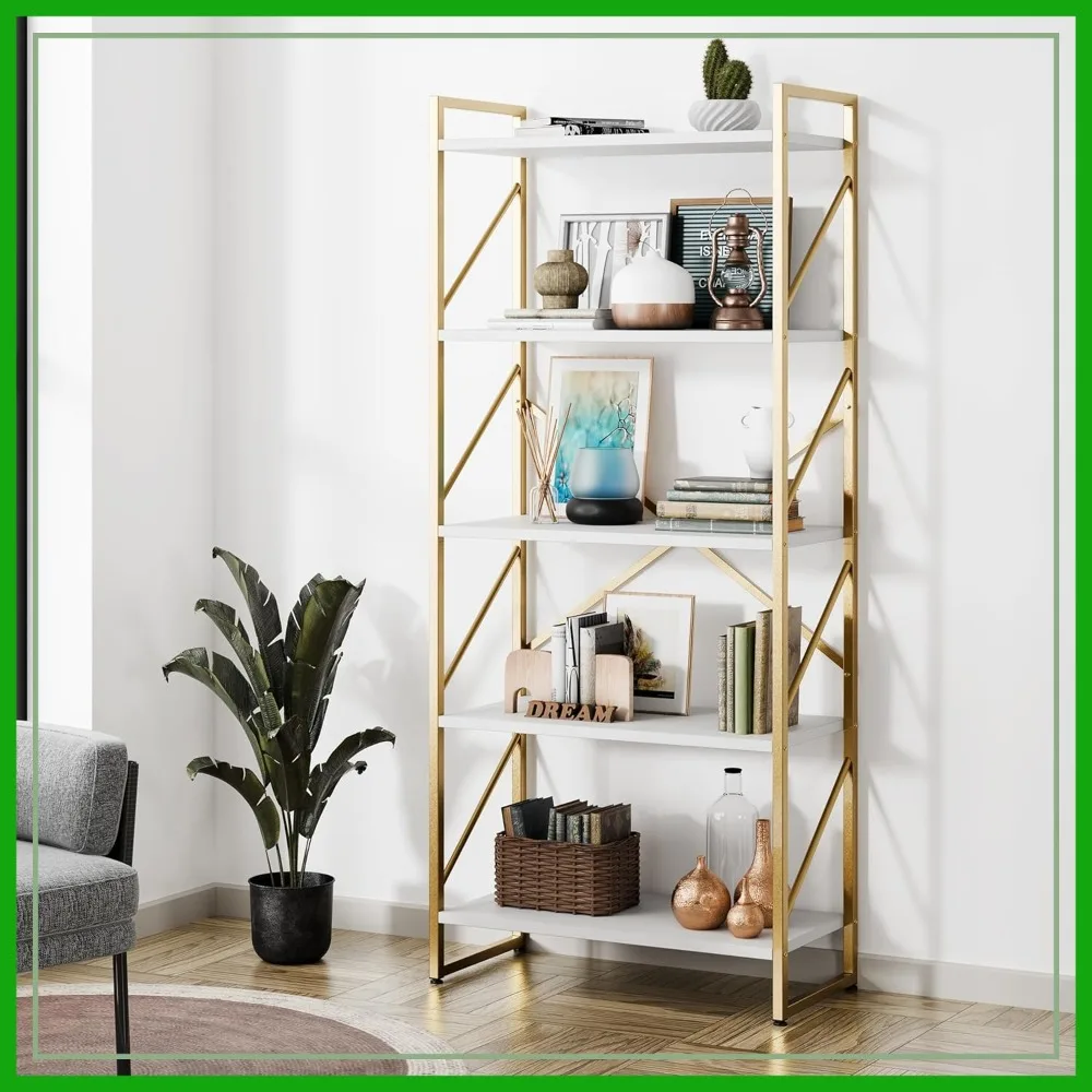 5-Tier Tall Bookshelf, Industrial Book Rack, Modern Storage for Living Room/Home/Office, Gold
5-Tier Tall Bookshelf, Industrial Book Rack, Modern Storage for Living Room/Home/Office, Gold